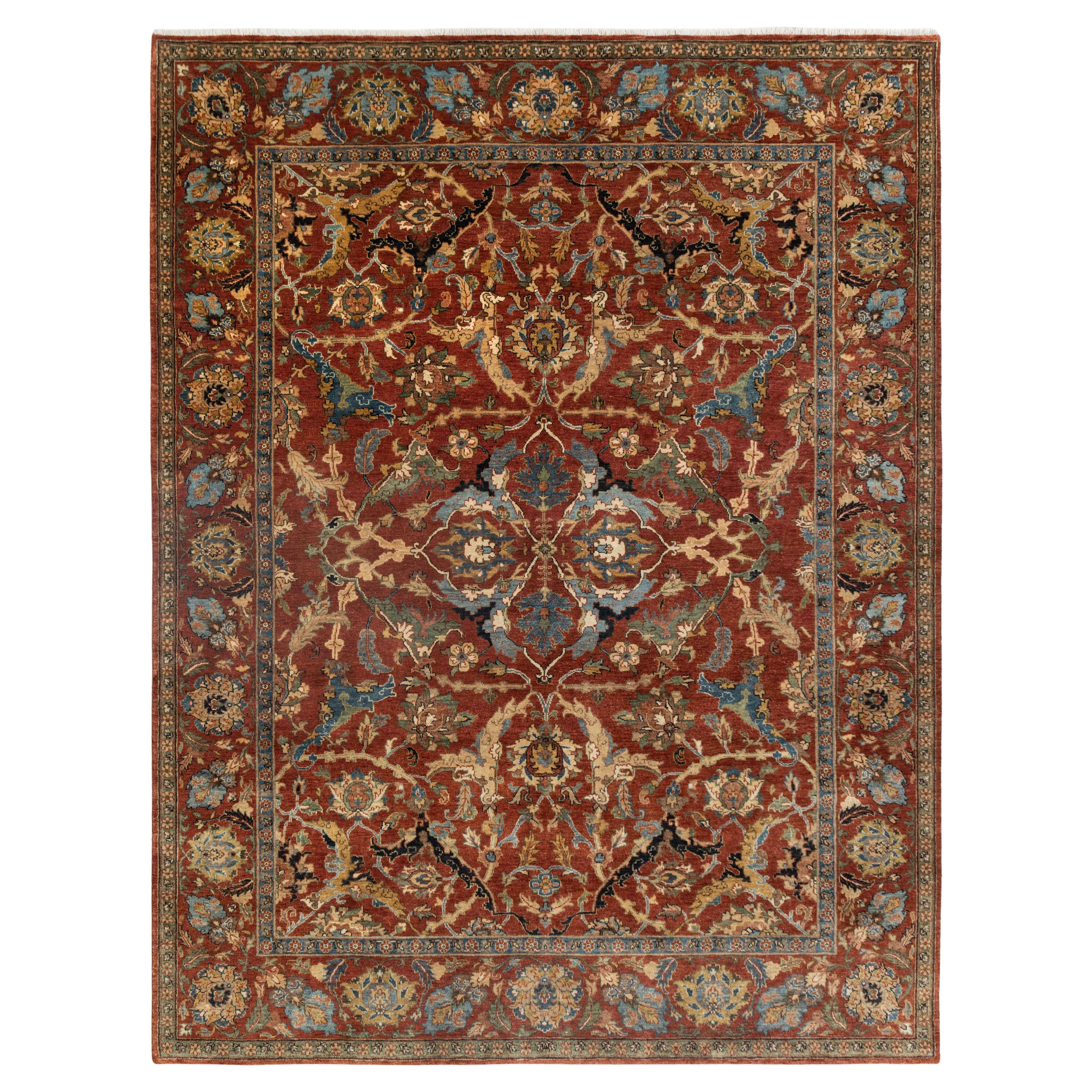 8x10 Red Rust Persian Kerman Sickle Hand Knotted Rug (G-11386)