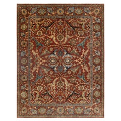 8x10 Red Rust Persian Kerman Sickle Hand Knotted Rug (G-11386)