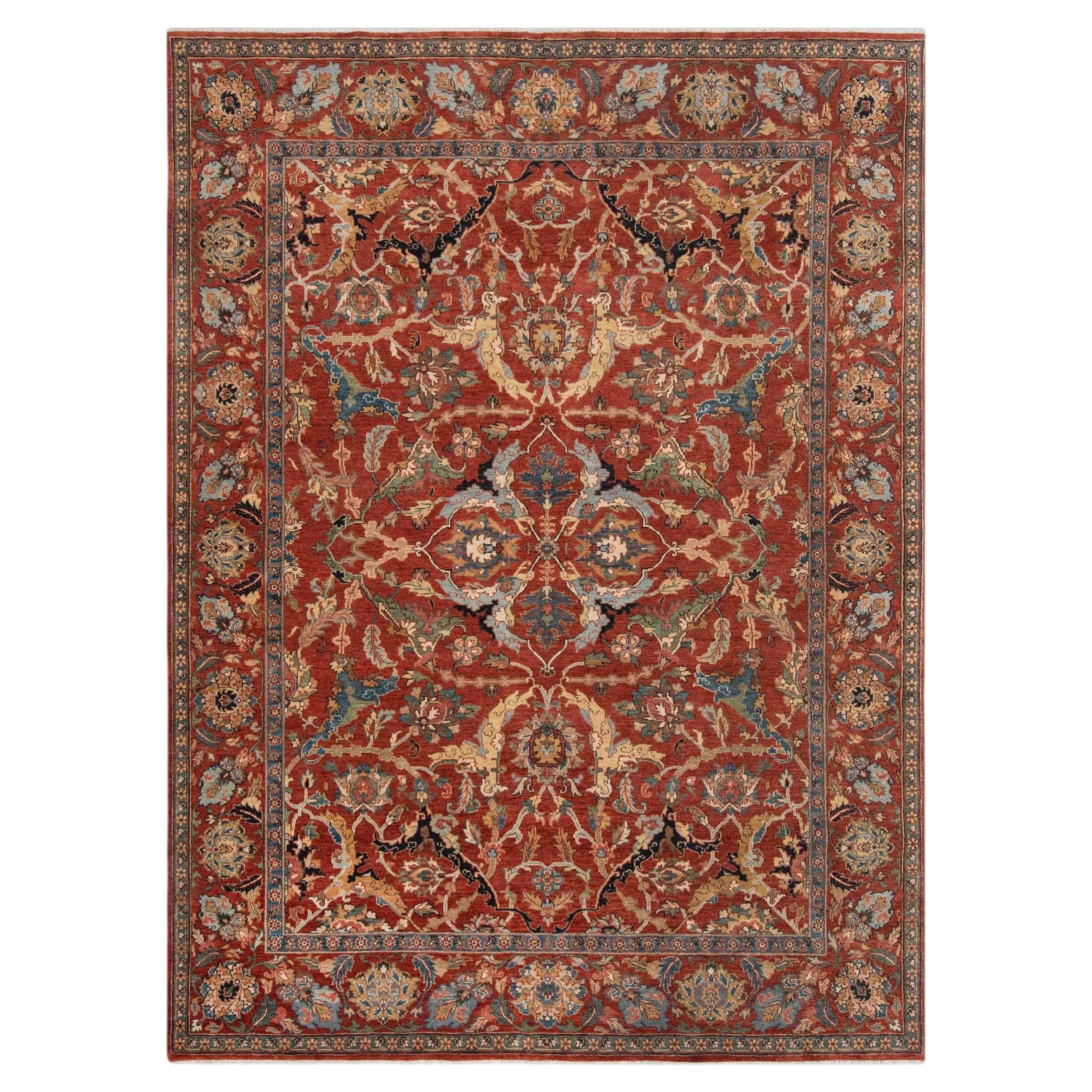8x10 Red Rust Persian Kerman Sickle Hand Knotted Rug ( G-12522) For Sale