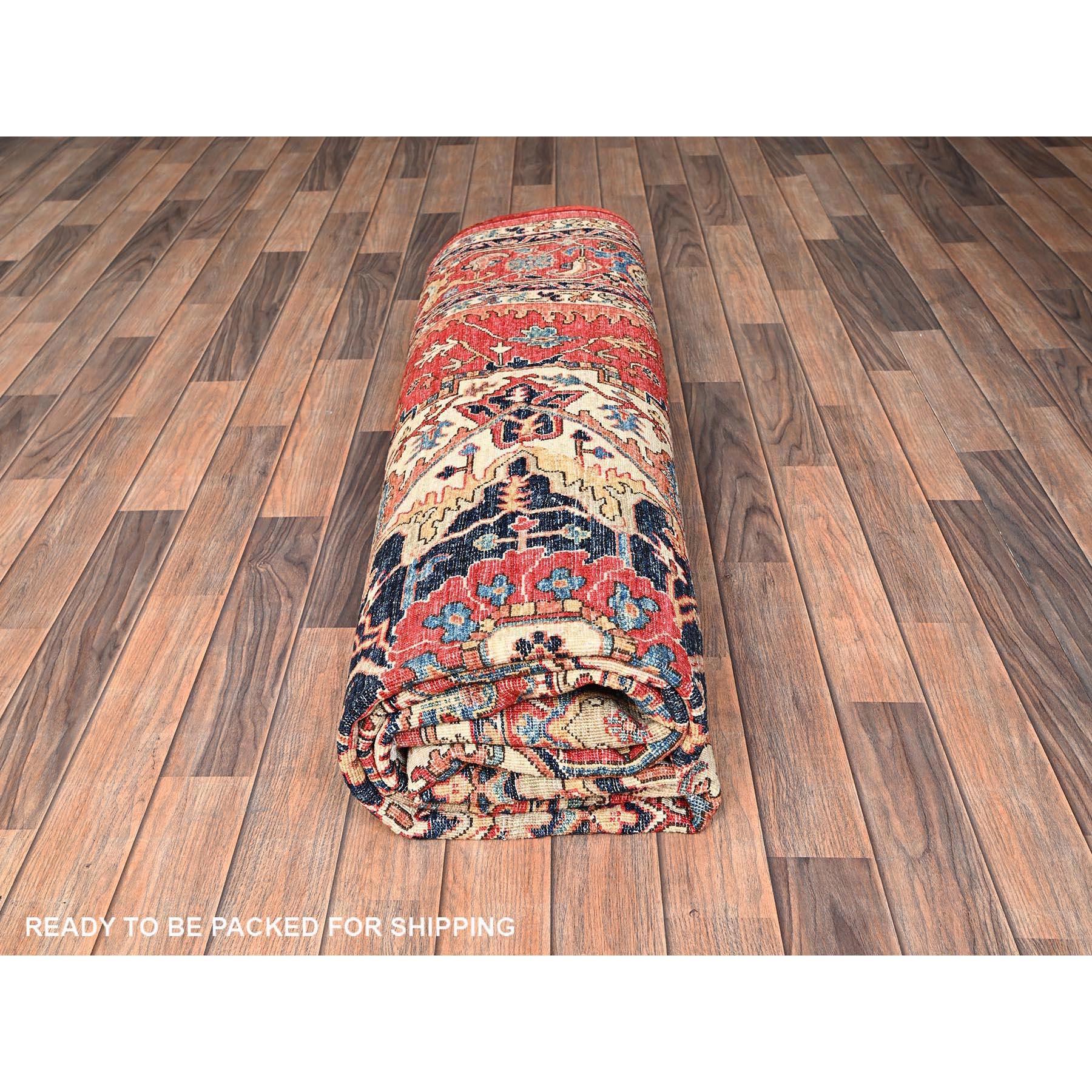 8'x10' Tapis tout laine noué à la main Serapi Heriz rouge avec grand motif de médaillon 3