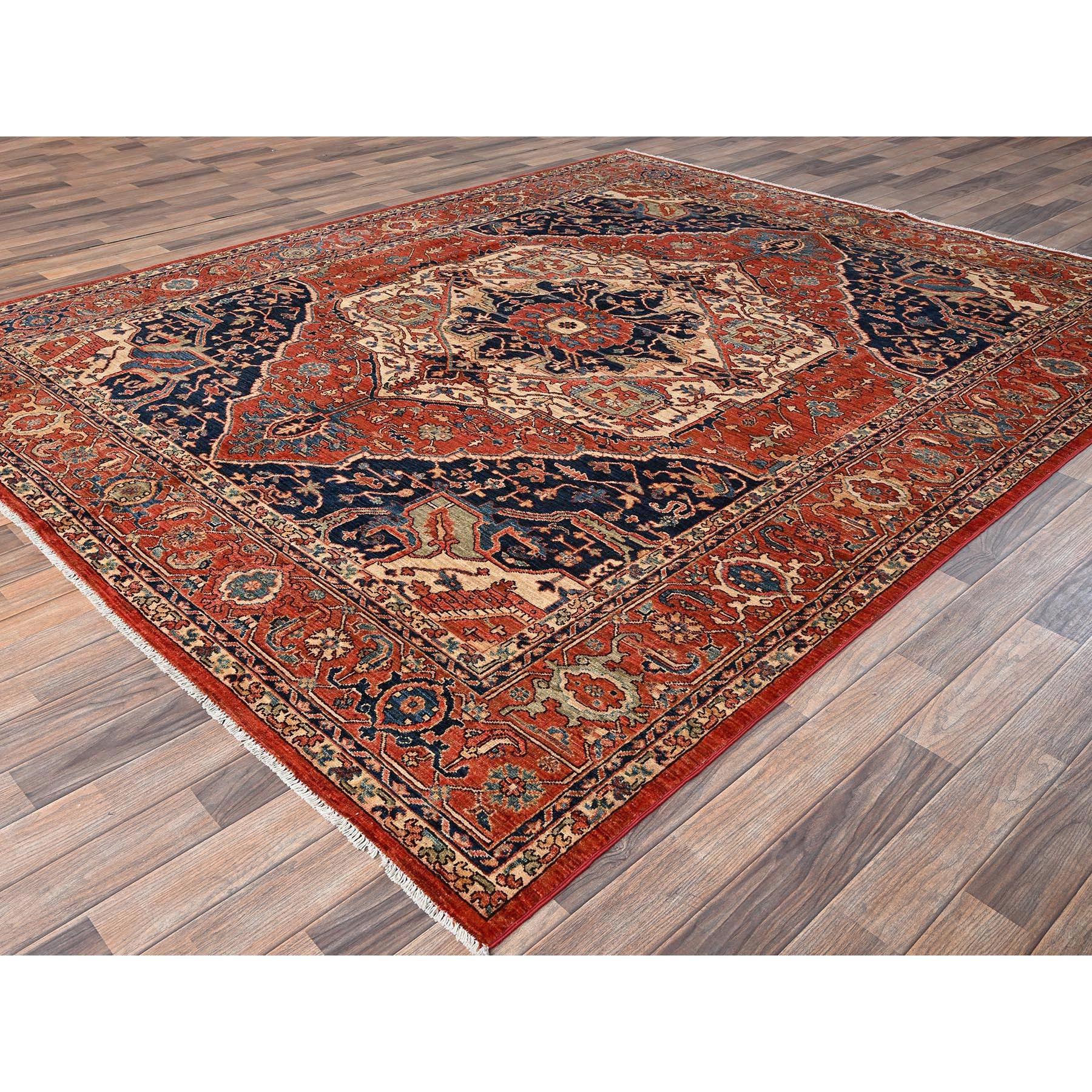 Afghan 8'x10' Tapis tout laine noué à la main Serapi Heriz rouge avec grand motif de médaillon