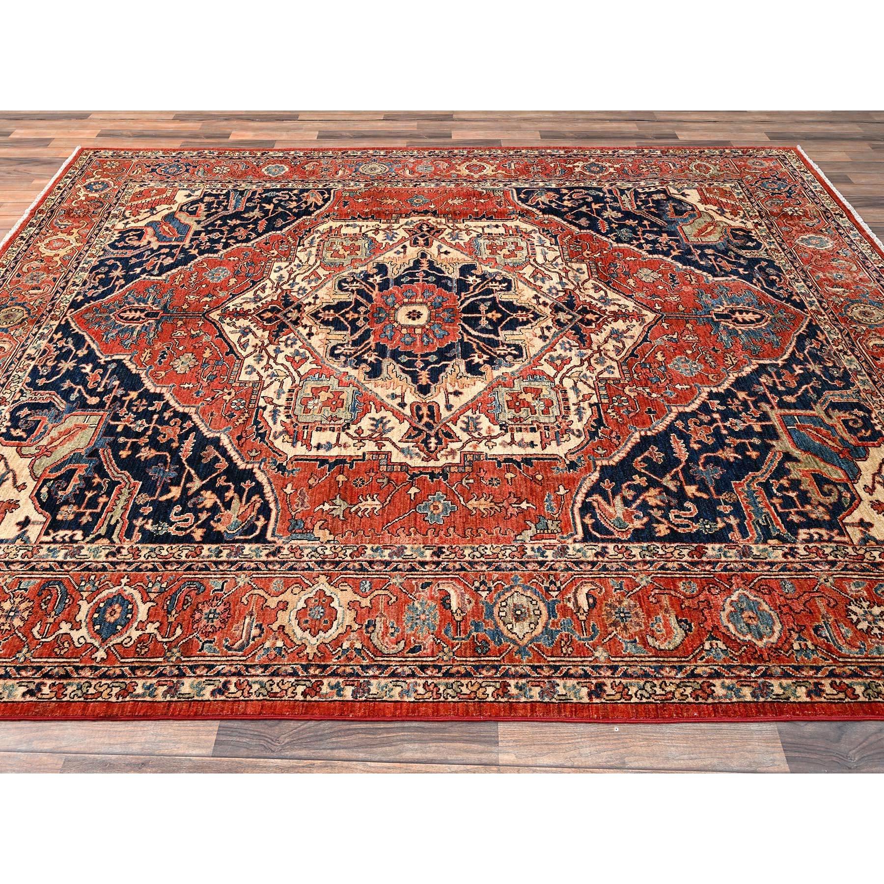 Noué à la main 8'x10' Tapis tout laine noué à la main Serapi Heriz rouge avec grand motif de médaillon