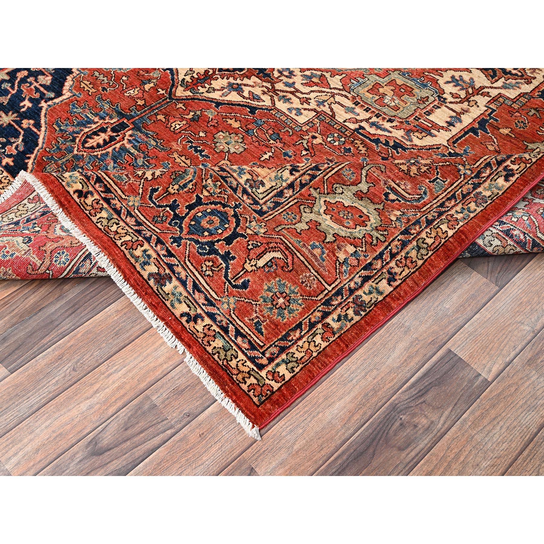 Laine 8'x10' Tapis tout laine noué à la main Serapi Heriz rouge avec grand motif de médaillon