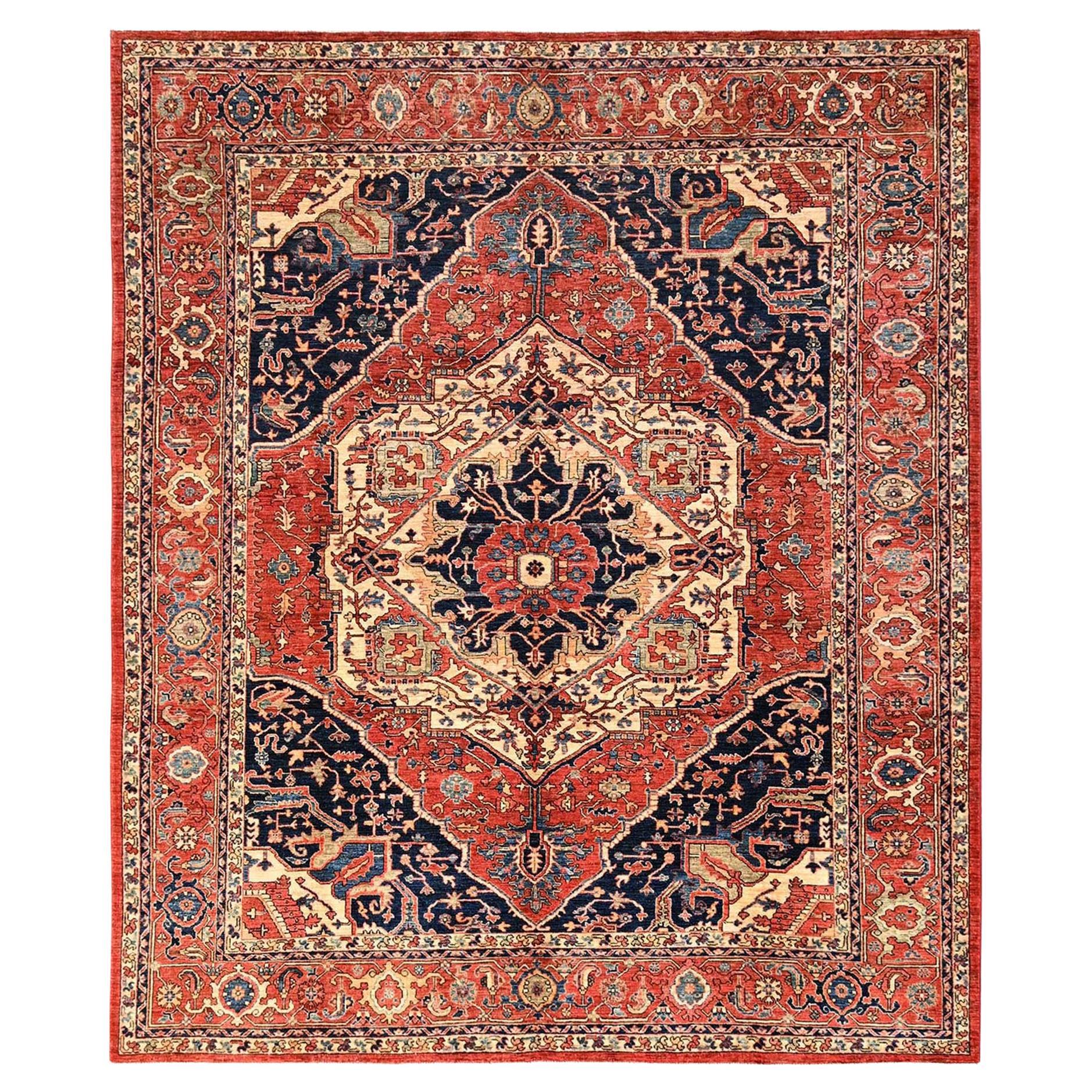8
x10
 Tapis tout laine noué à la main Serapi Heriz rouge avec grand motif de médaillon