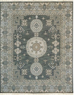8x10 Rhea Traditional Green Geometric Medallion Modern Knotted Wool Carpet Rug