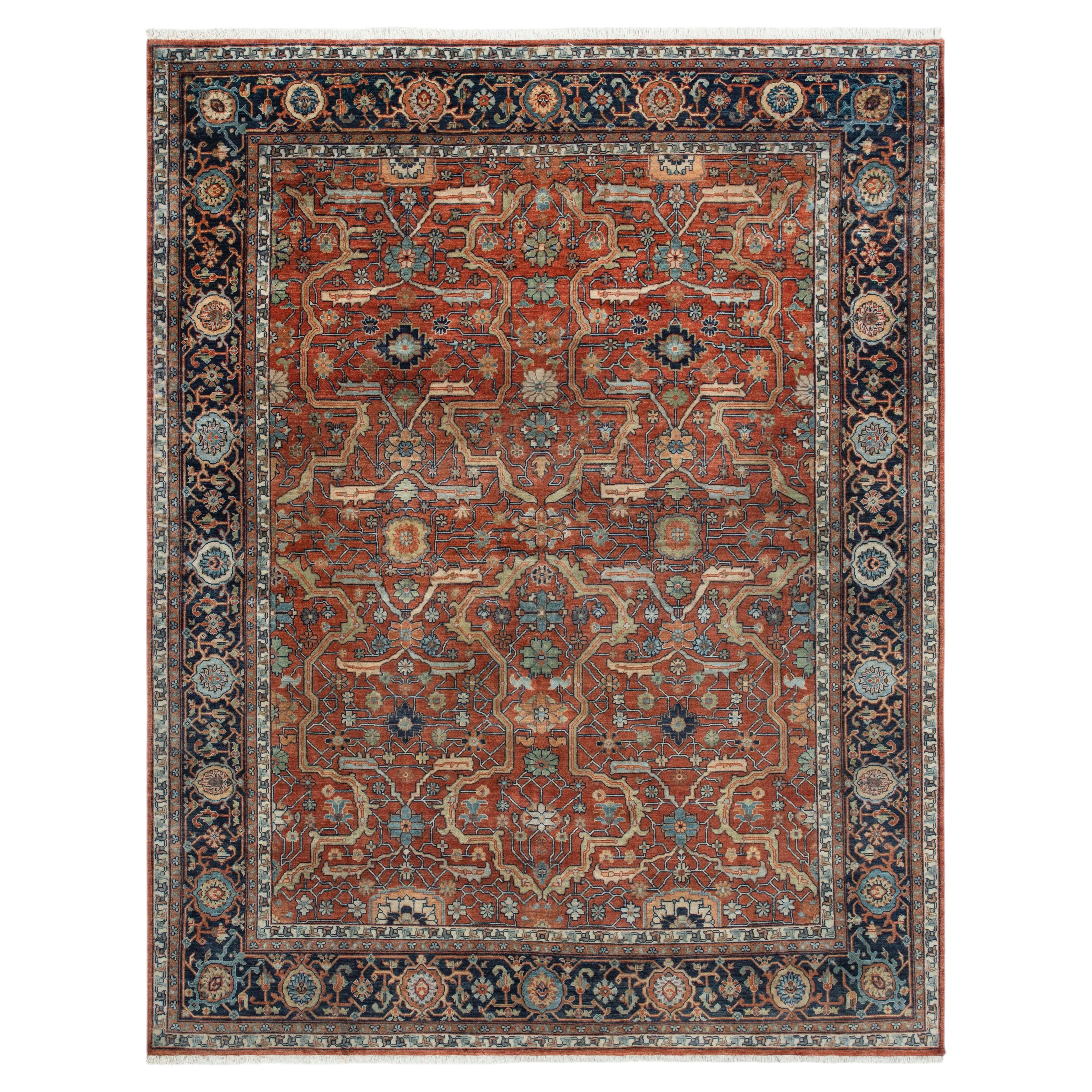 8x10 Rost Marineblau Persisch Handgeknüpfter Wollteppich ( G-13963) im Angebot