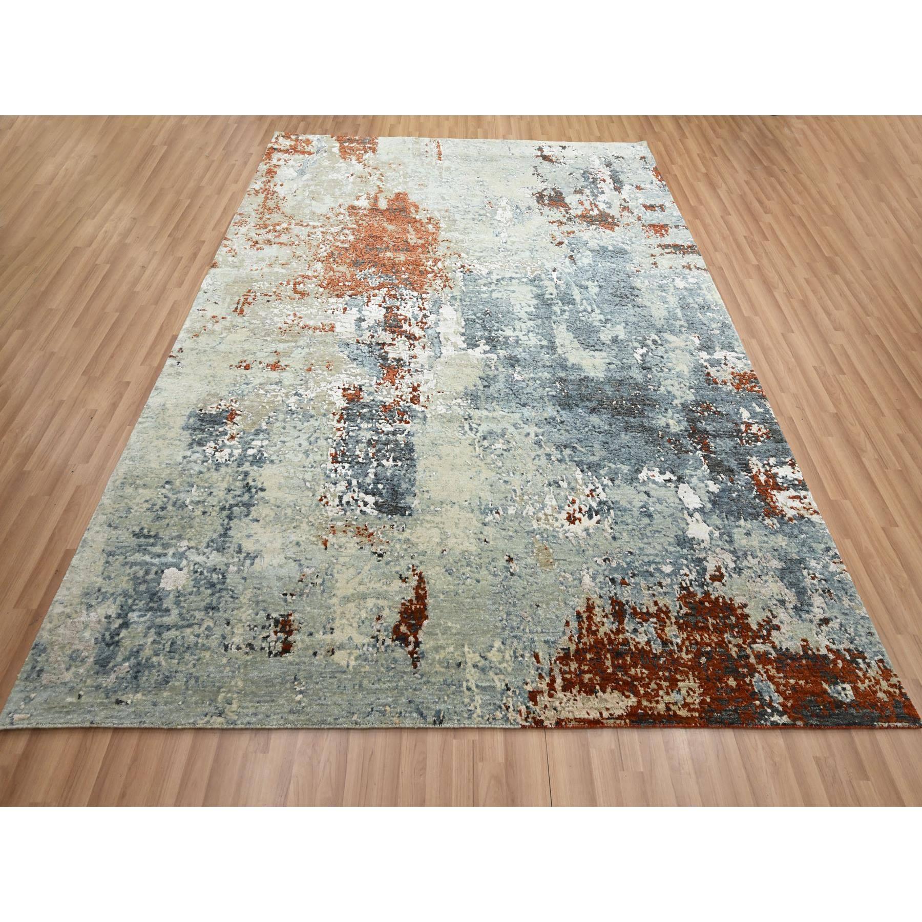 Rosso ruggine con grigio, astratto con disegno a galassia, nodo persiano, pura lana, annodato a mano, tessuto densamente, tappeto orientale
Materiali primari: Lana
Lattice: No Pile 
altezza: 0,25 pollici
Stile: Contemporaneo
Colore primario: