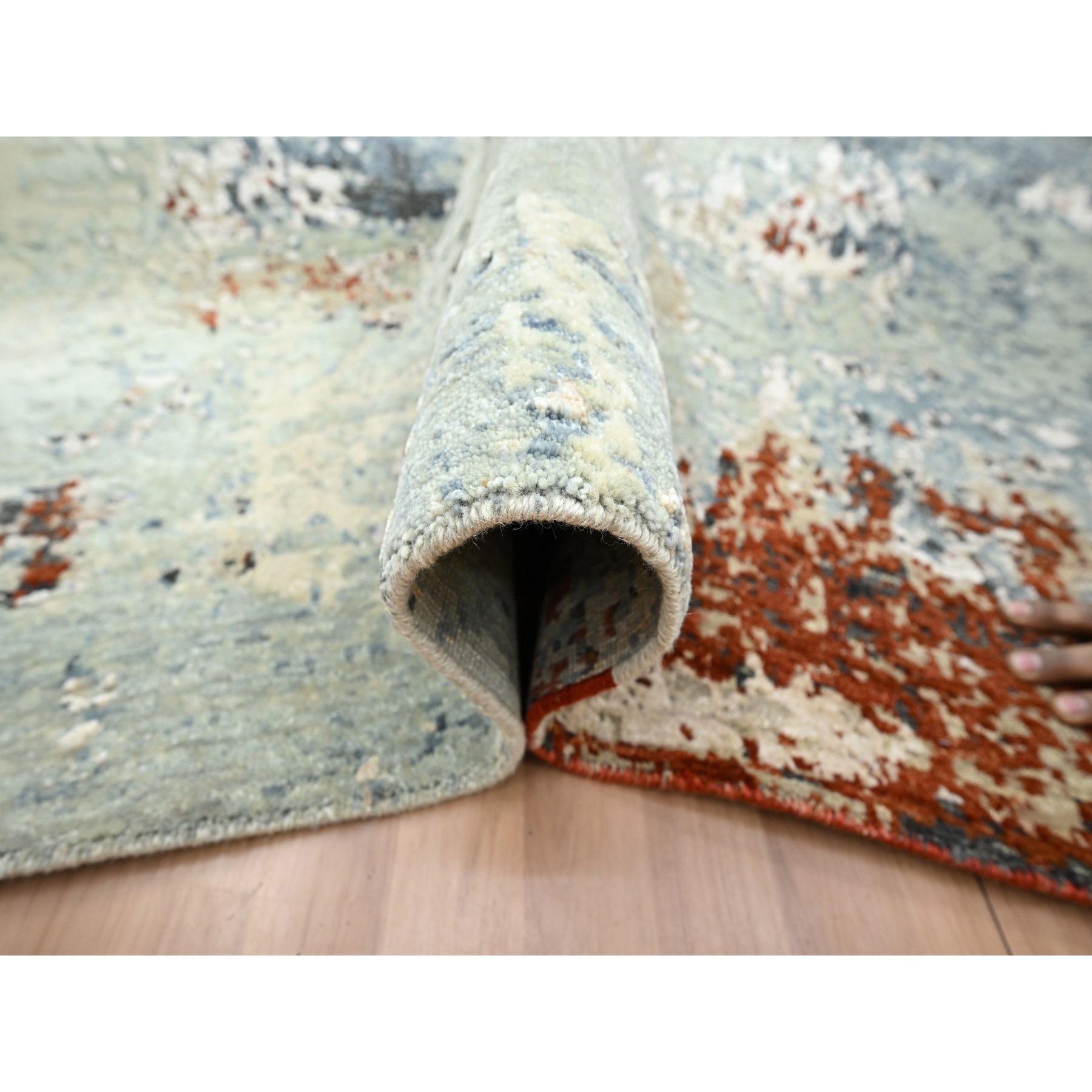 Annodato a mano 8'x10' Rust Red Abstract Galaxy Design Persian Knot All Wool Hand Knotted Rugs (Tappeto di lana annodato a mano) in vendita