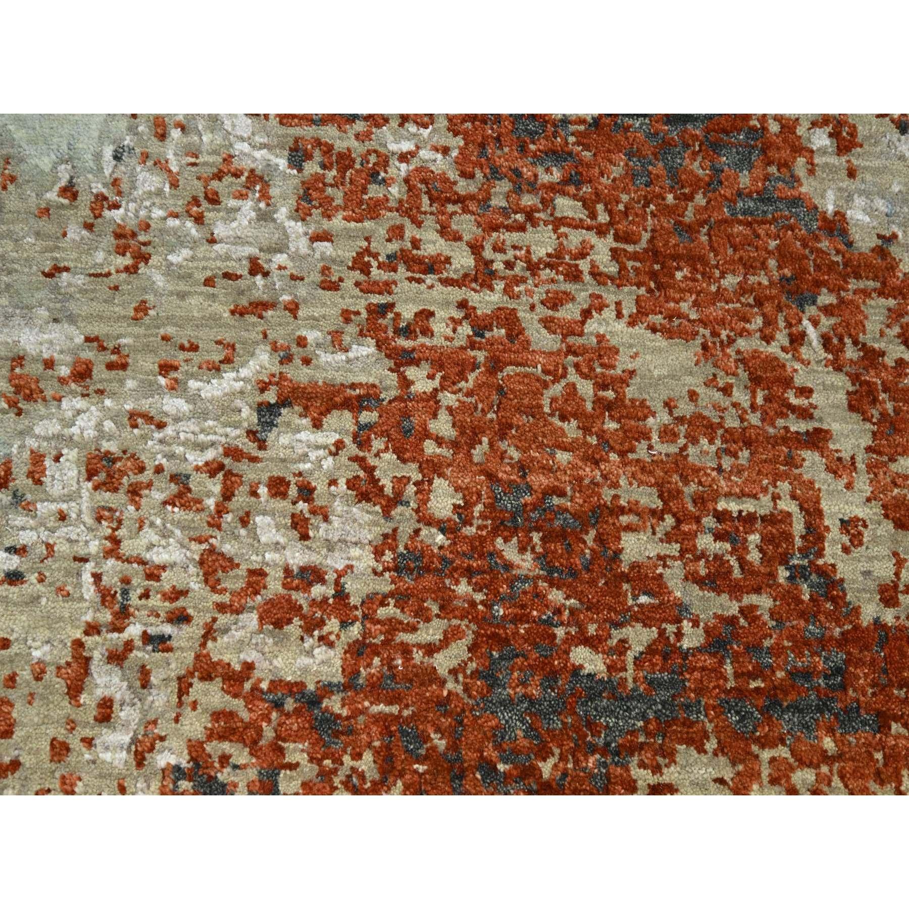 Lana 8'x10' Rust Red Abstract Galaxy Design Persian Knot All Wool Hand Knotted Rugs (Tappeto di lana annodato a mano) in vendita