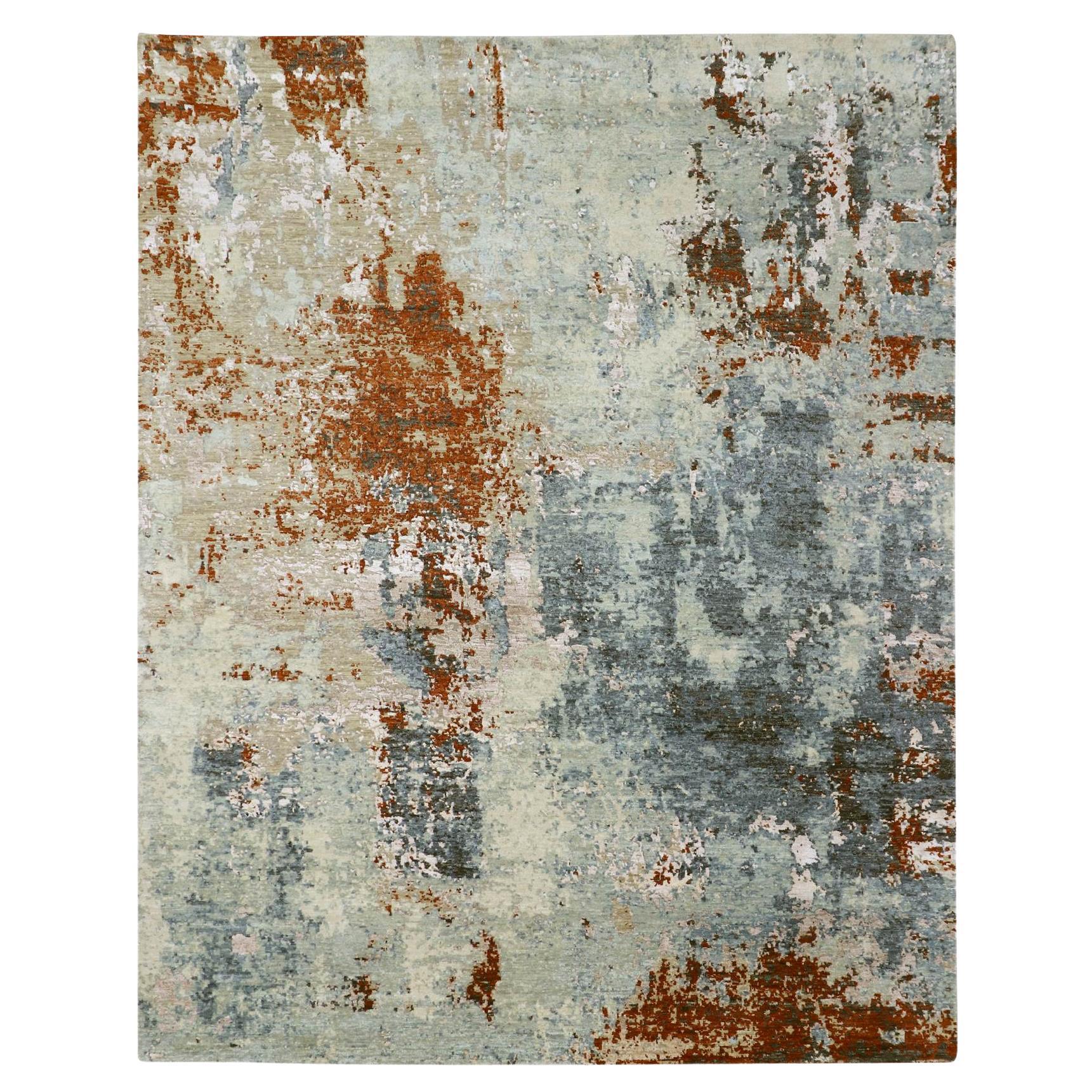 8'x10' Rostroter, abstrakter Galaxy-Design, persischer, handgeknüpfter Teppich aus Wolle mit Knoten