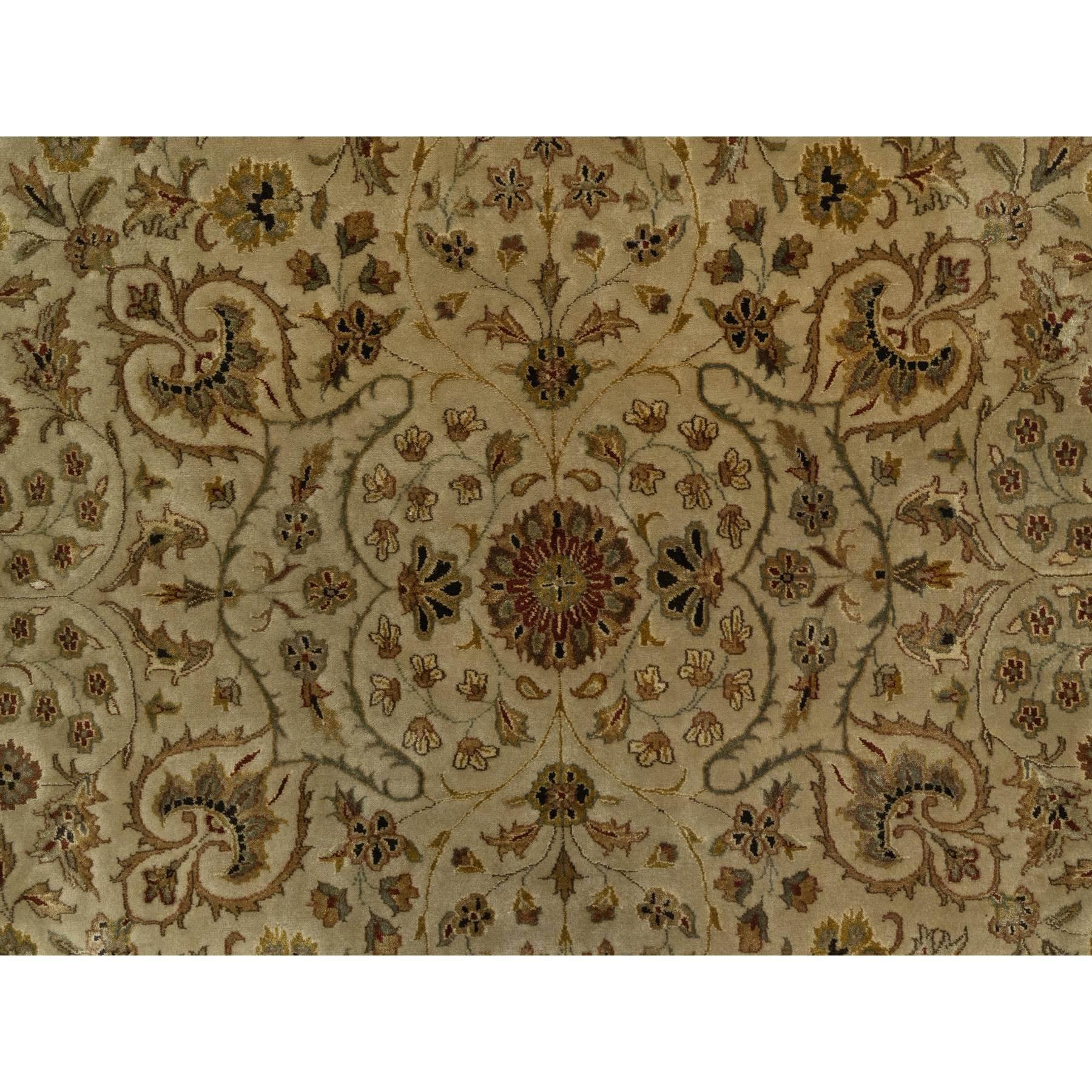 8'x10' Sand Braun Kashan Design Neuseeland Wolle mit Seide Handgeknüpft Teppich im Angebot 2