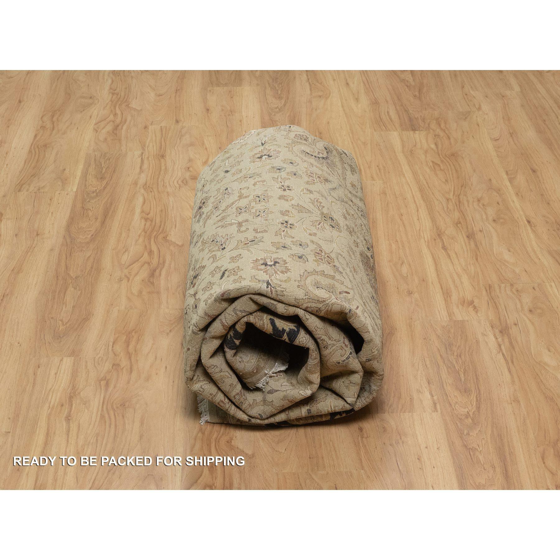 8'x10' Sand Braun Kashan Design Neuseeland Wolle mit Seide Handgeknüpft Teppich im Angebot 3