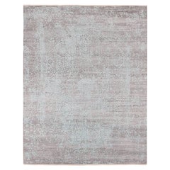 8'x10' Sea Foam Green Wool and Silk Hand Knotted Broken Persian Design Rug