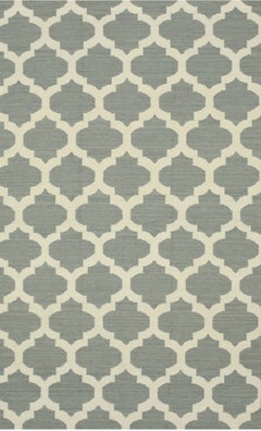 8x10 Selene Elena Grau Kilim Geometrisch Zeitgenössisch Flachgewebe Wollteppich