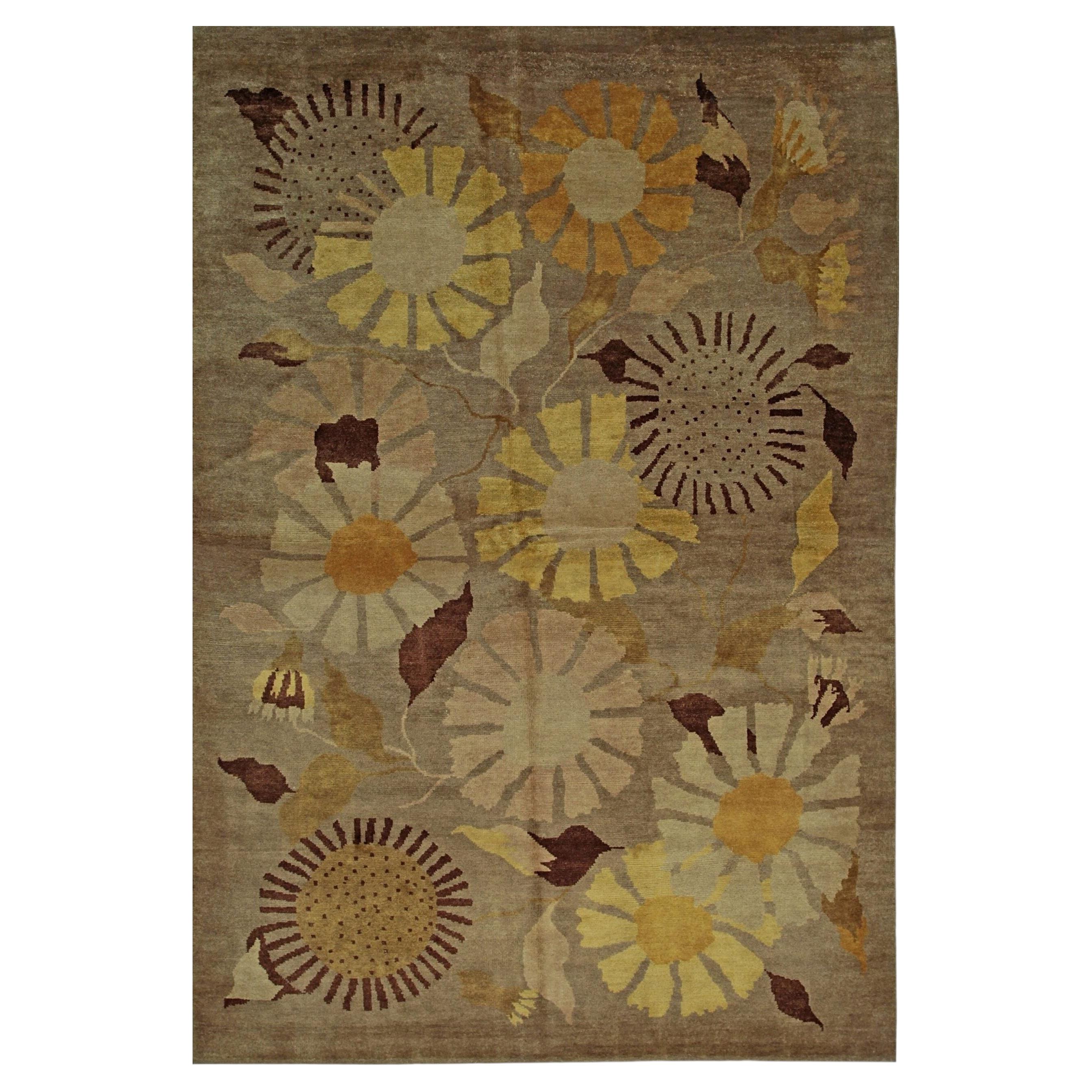 8x10 Serene Timeless Brown Geometric Floral Modern Hand Knotted Wool Carpet Rug