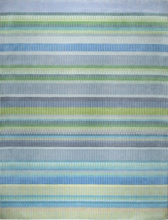 10x14 Serene Xena Green Striated Geometric Modern Handmade Wool Carpet Rug