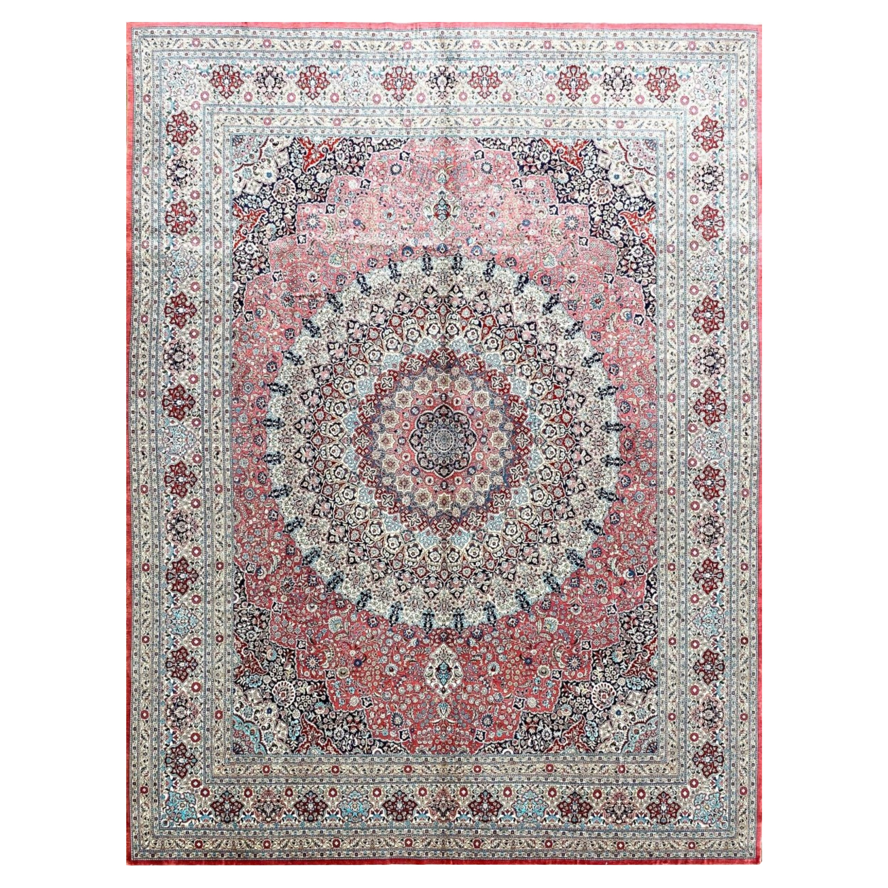 "Tappeto in seta 8x10, disegno a medaglione annodato a mano in vendita