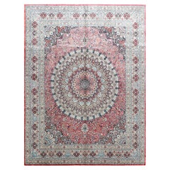 "Tappeto in seta 8x10, disegno a medaglione annodato a mano