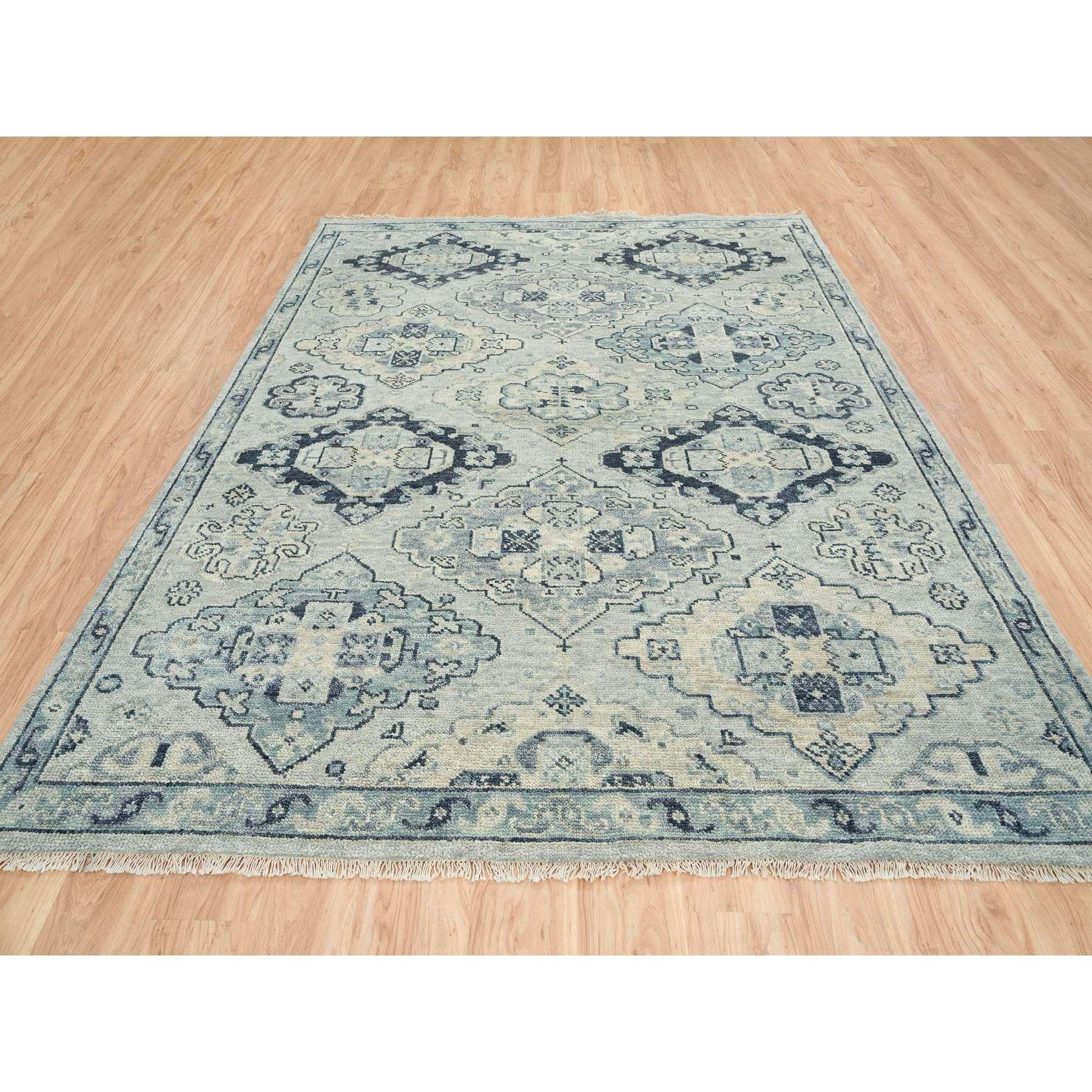 Tribal 8'x10' Gris argenté Tapis d'Orient en pure laine noué à la main Design Anatolien en vente