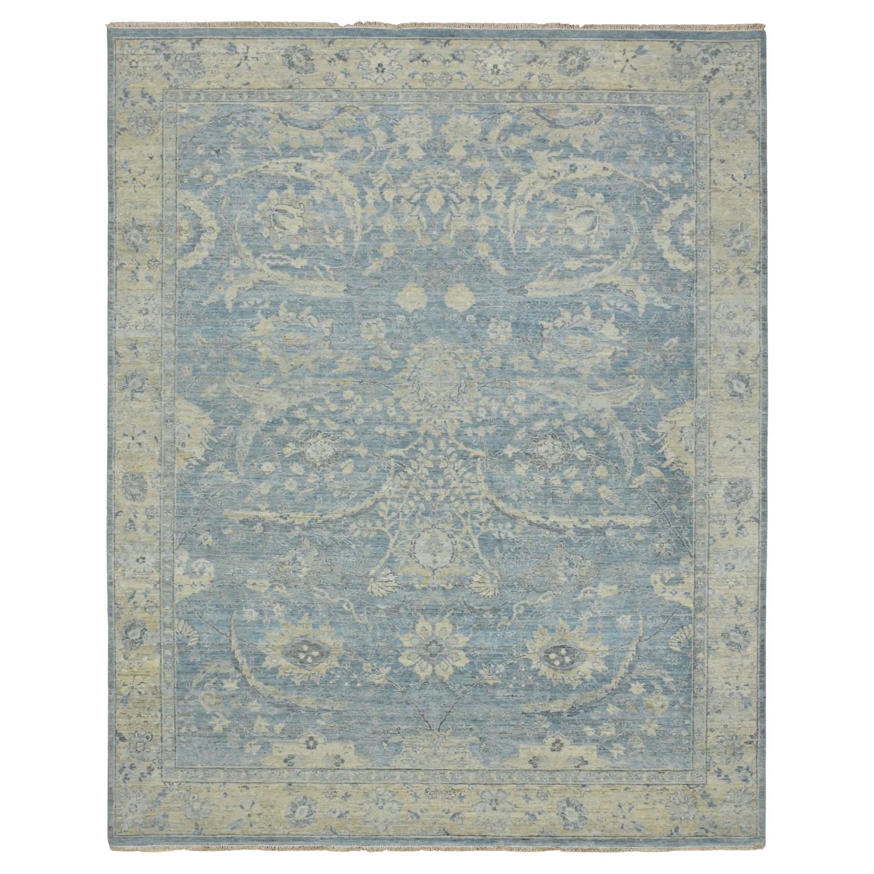 8
x10
 Bleu ciel 100% laine Sickle Leaf Design Rugs noués à la main