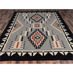 8'x10' Spanish Gray Southwest Geometric Design Hand Woven Flat Weave Wool Rug