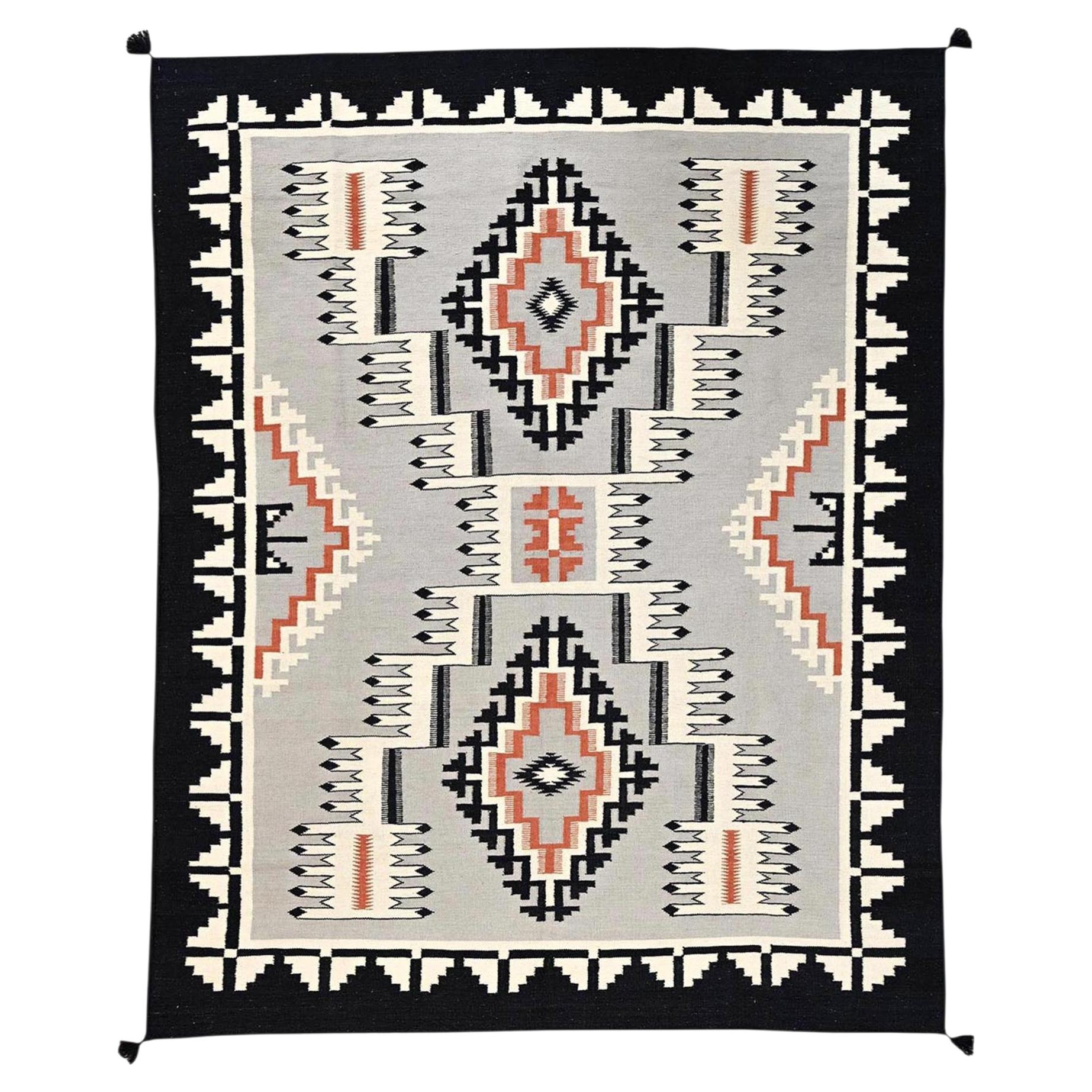 8'x10' Spanish Gray Southwest Geometric Design Hand Woven Flat Weave Wool Rug