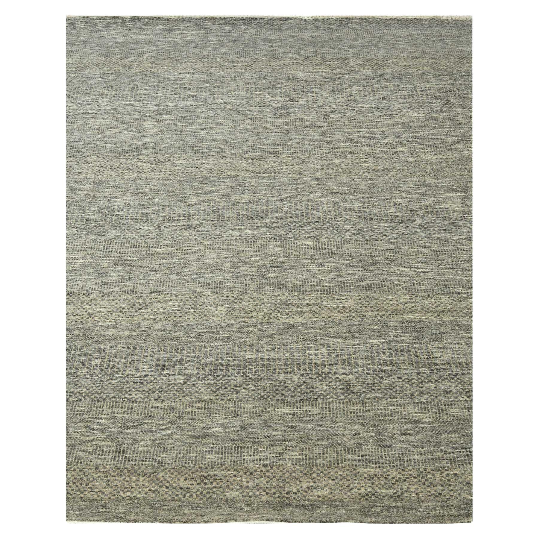8'x10' Stone Gray Modern Grass Design Wool and Silk Hand Knotted Oriental Rug