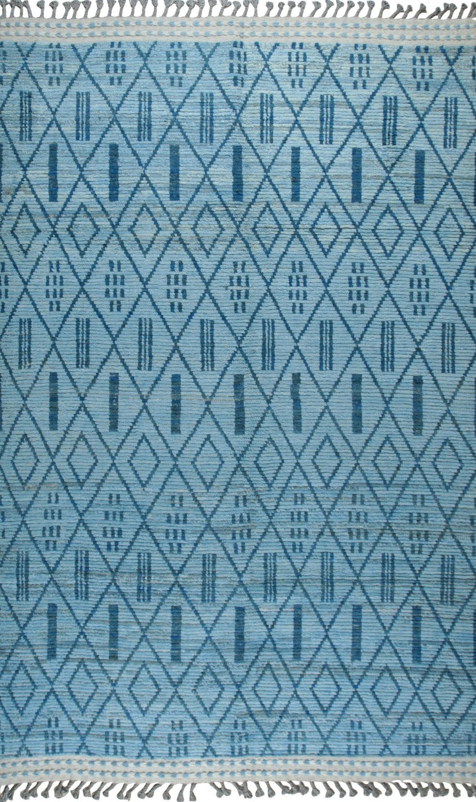 8x10 Stylish Marrakech Blue Tribal Geometric Modern HandKnotted Wool Carpet Rug