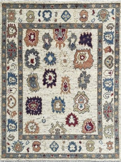 8x10 Sumptuous Fiona Ivory Abstract Floral Geometric Handknotted Wool Carpet Rug