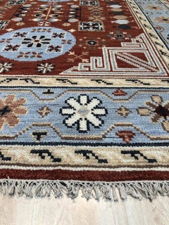 8x10 Talia Traditional Red Rust Bold Star Geometric Hand Knotted Wool Carpet Rug