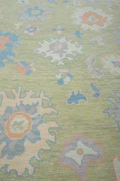 8x10 Teal Sage Bloom Serenity Oushak Floral Rug ( JC-8247 )