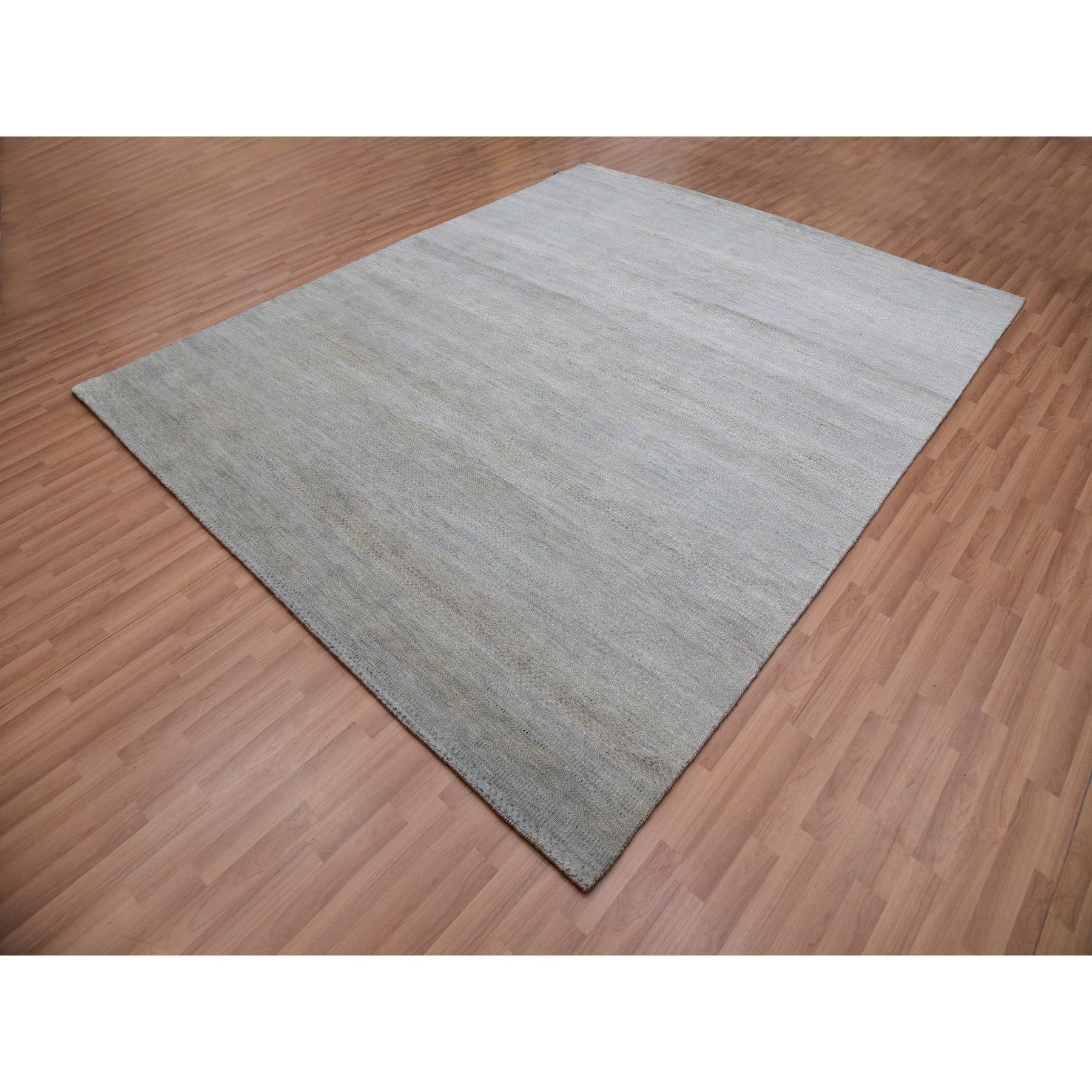 8'x10' handgeknüpfter orientalischer Teppich aus weicher 100% Wolle in gehärtetem grauem Grasdesign (Indisch) im Angebot