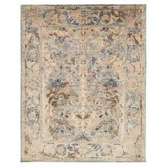 8x10 Transitional Bidjar Style Blau & Beige Handgeknüpfter Wollteppich