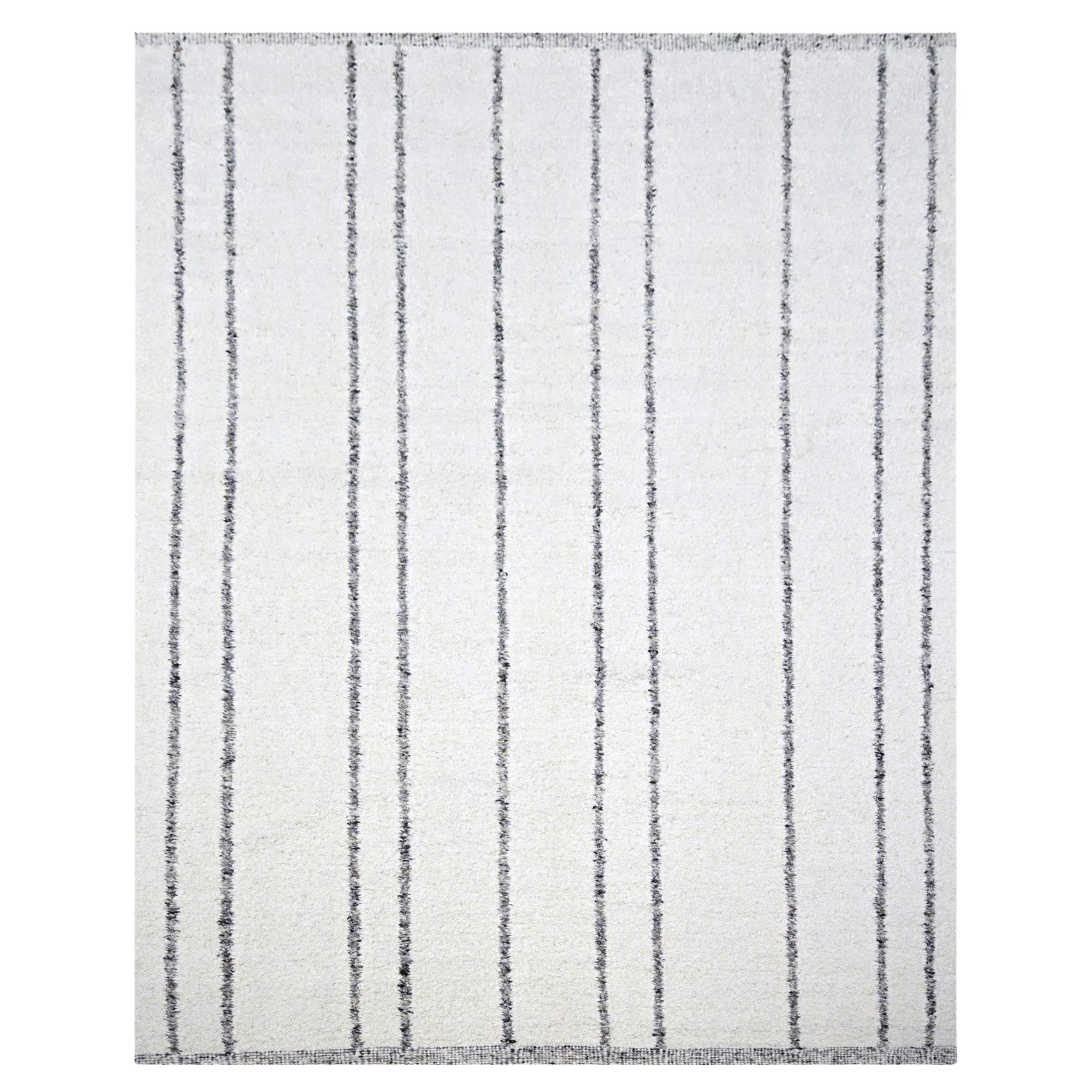8
x10
Weißer marokkanischer Webteppich Line Design Modern Textured Wool Hand Knotted Rug