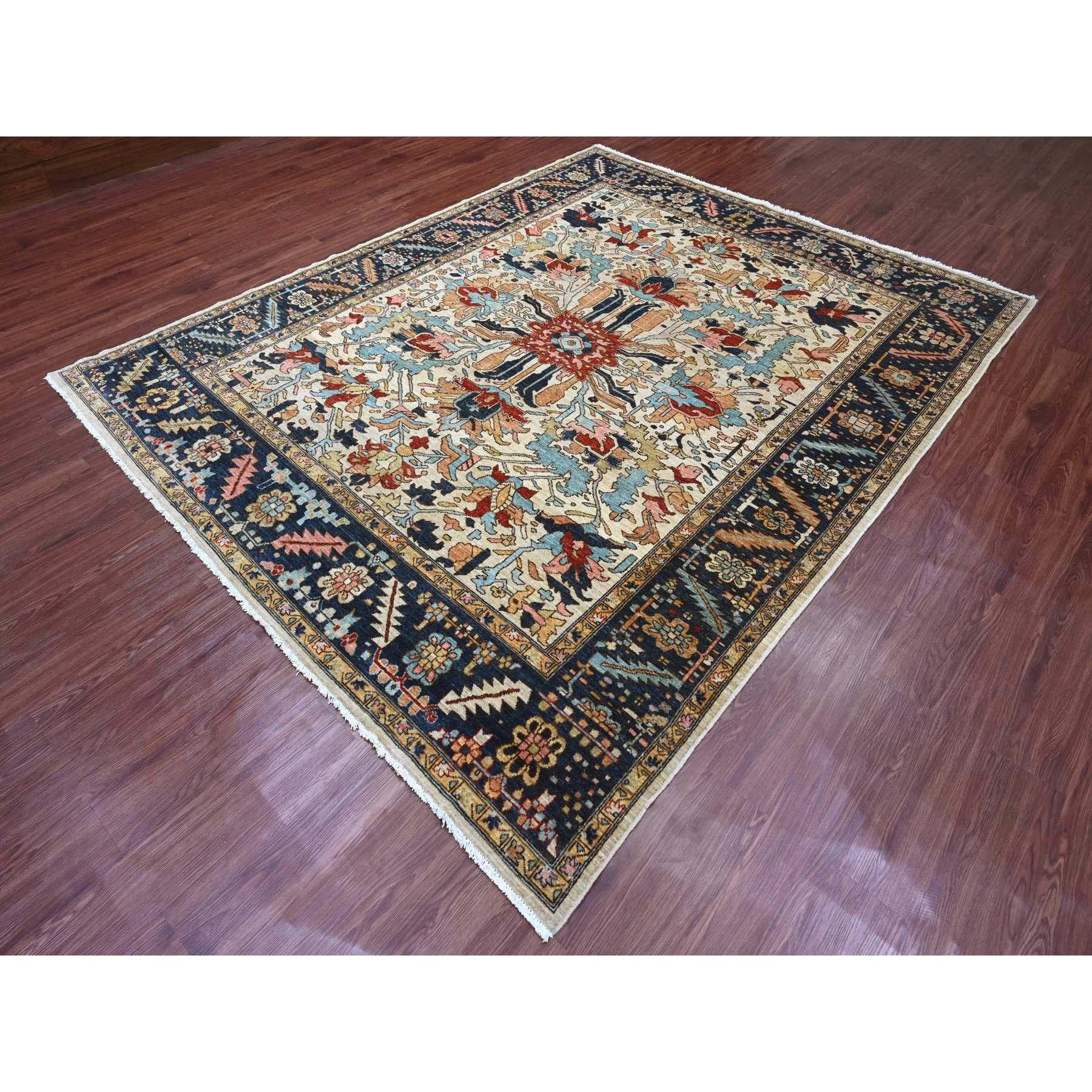Oushak 8'x10' Bianco Peshawar Serapi Heriz All Over Design Tappeto annodato a mano in pura lana in vendita