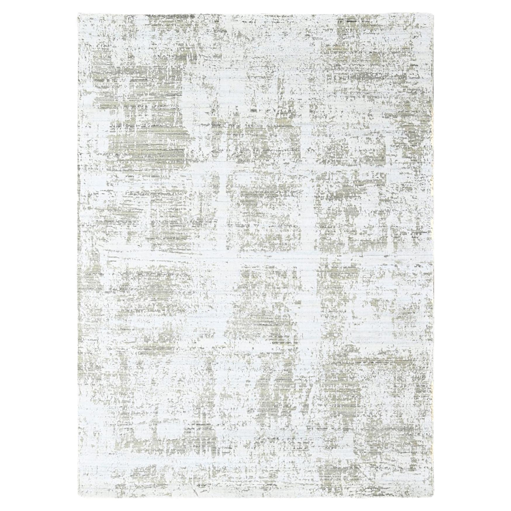 8
x10
 White with Brown Modern Design Hand Loomed Wool and Silk Oriental Rug en venta