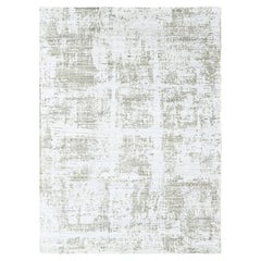 8
x10
 White with Brown Modern Design Hand Loomed Wool and Silk Oriental Rug