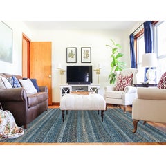 8'x10' Yale Blue, Hand Knotted, Kohinoor Herat Design 100% Wool Rug