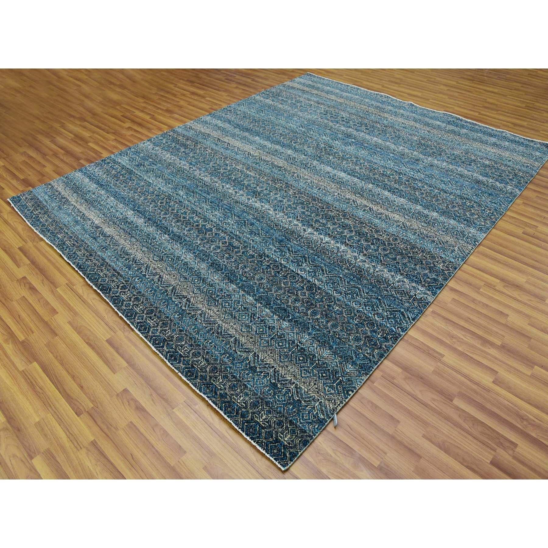 Indien 8'x10' Bleu Yale Tapis 100% laine noué à la main Kohinoor Design/One en vente