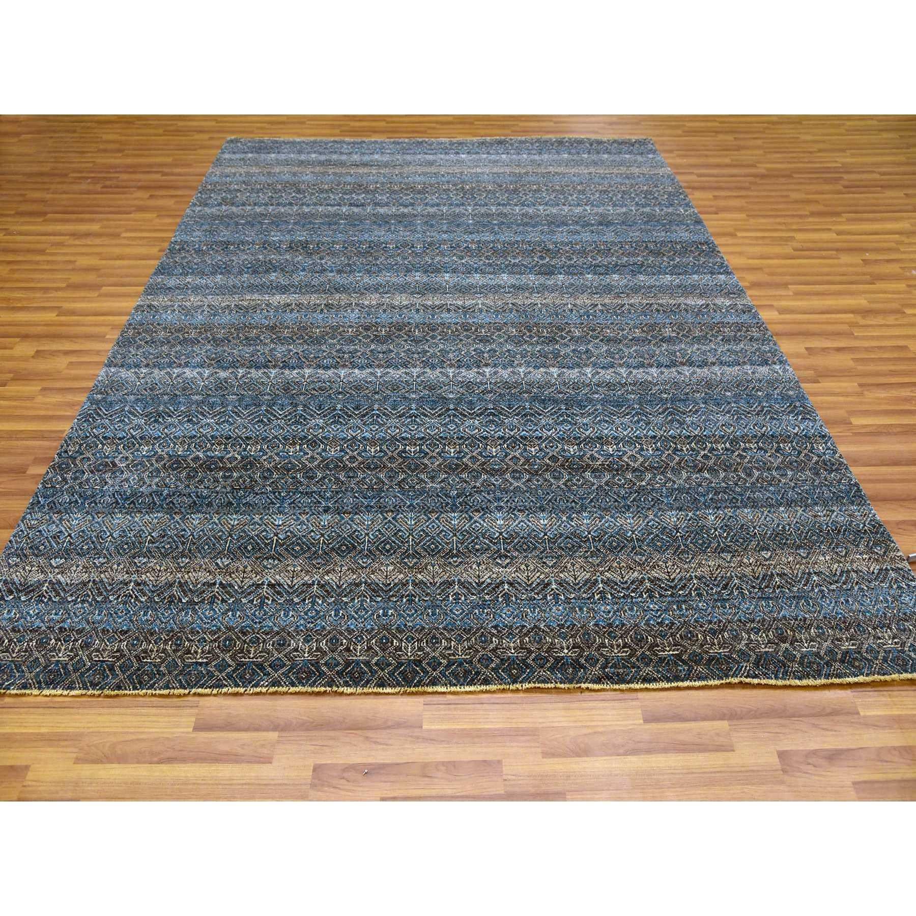 8'x10' Yale Blau, Kohinoor Herat Design, 100% Wolle Handgeknüpft Teppich (Moderne) im Angebot