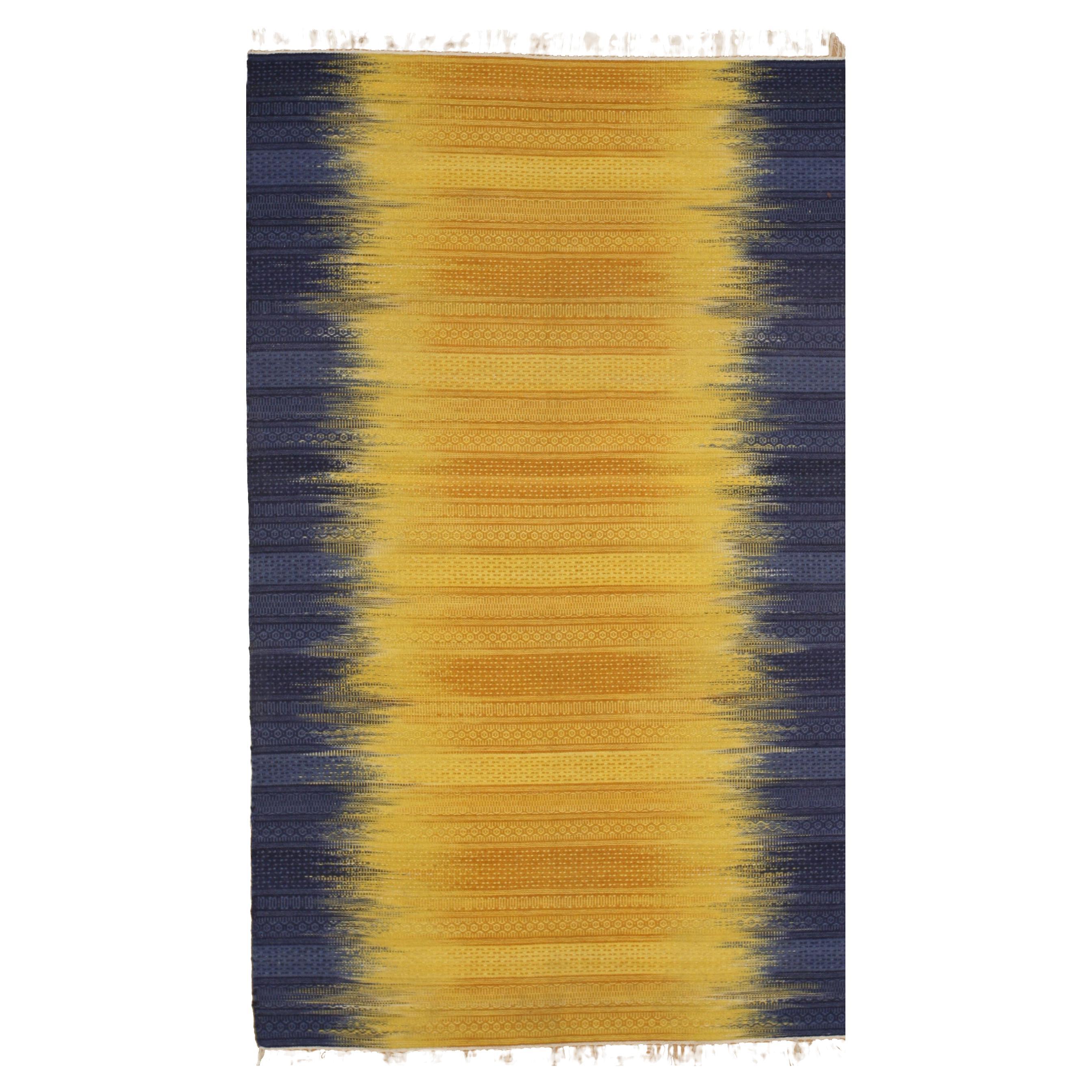 8x10 Yellow Flat Weave Wool Ombre Horizon Geometric Modern Carpet Rug