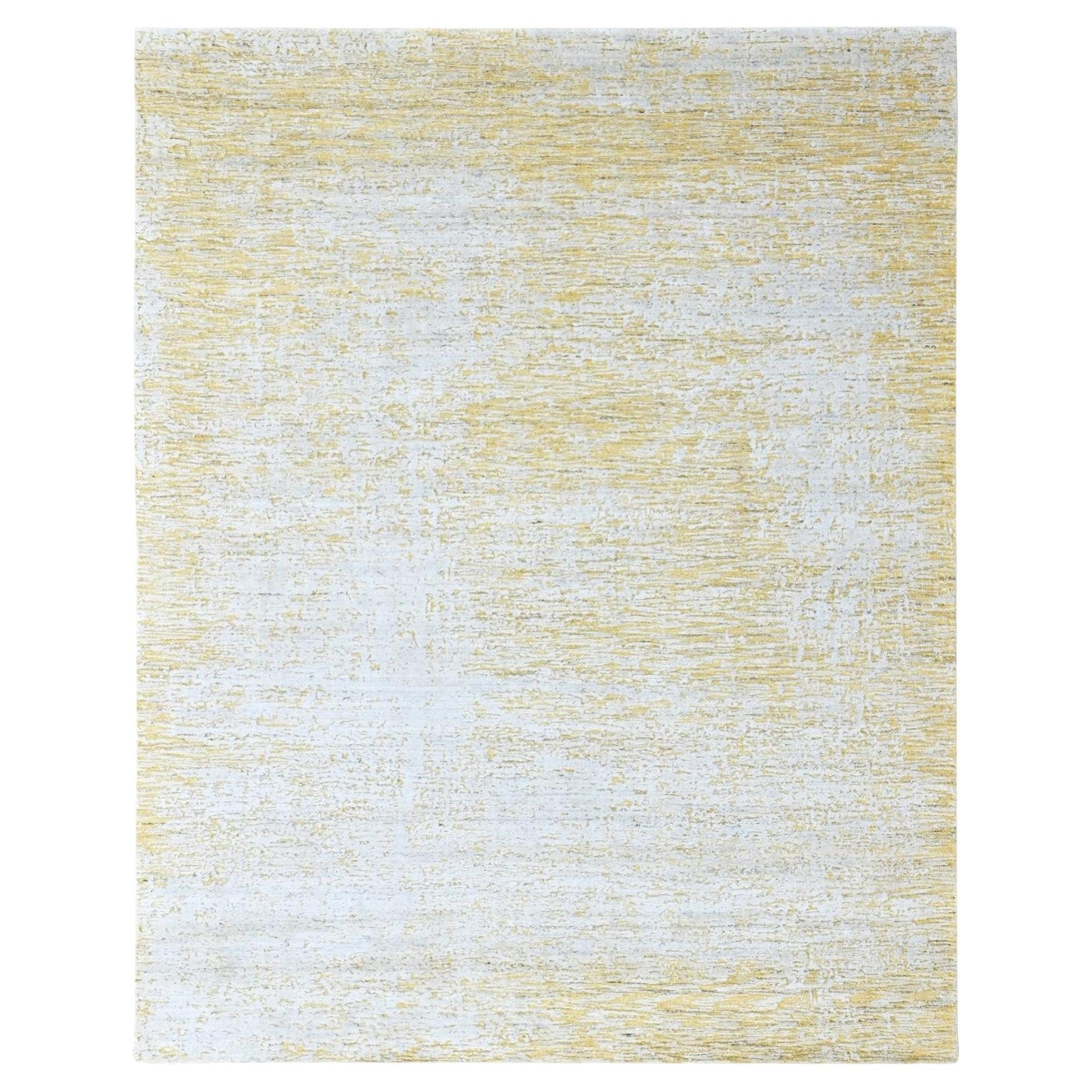 8'x10' Yellow Hand Loomed Wool and Plant Based Silk Textured Pile Modern Rug