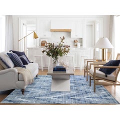 8'x10' Zigzag with Graph Design Pure Silk and Textured Wool Hand Knotted Rug