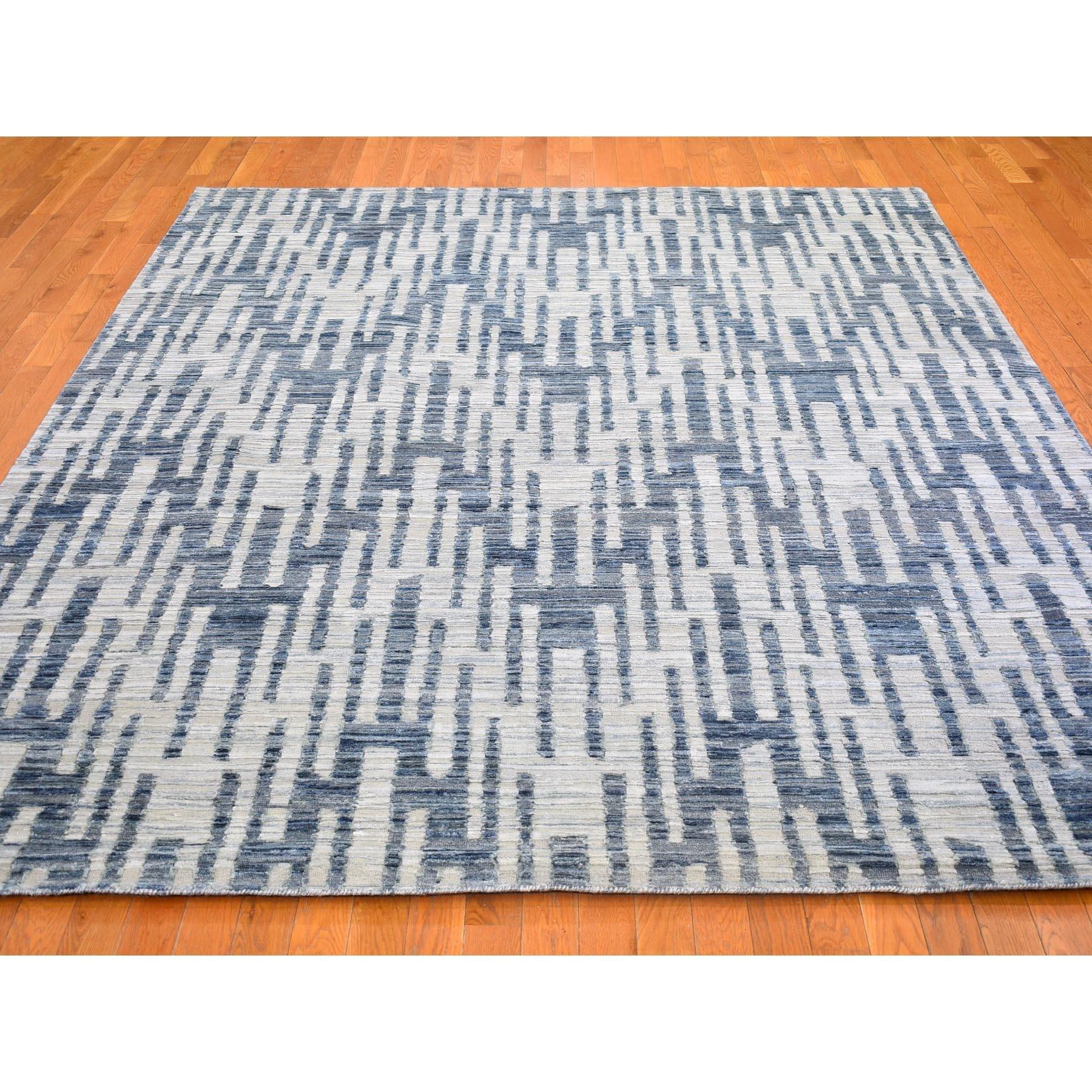 Medievale 8'x10' Zigzag con disegno grafico Tappeto in pura seta e lana testurizzata annodato a mano in vendita