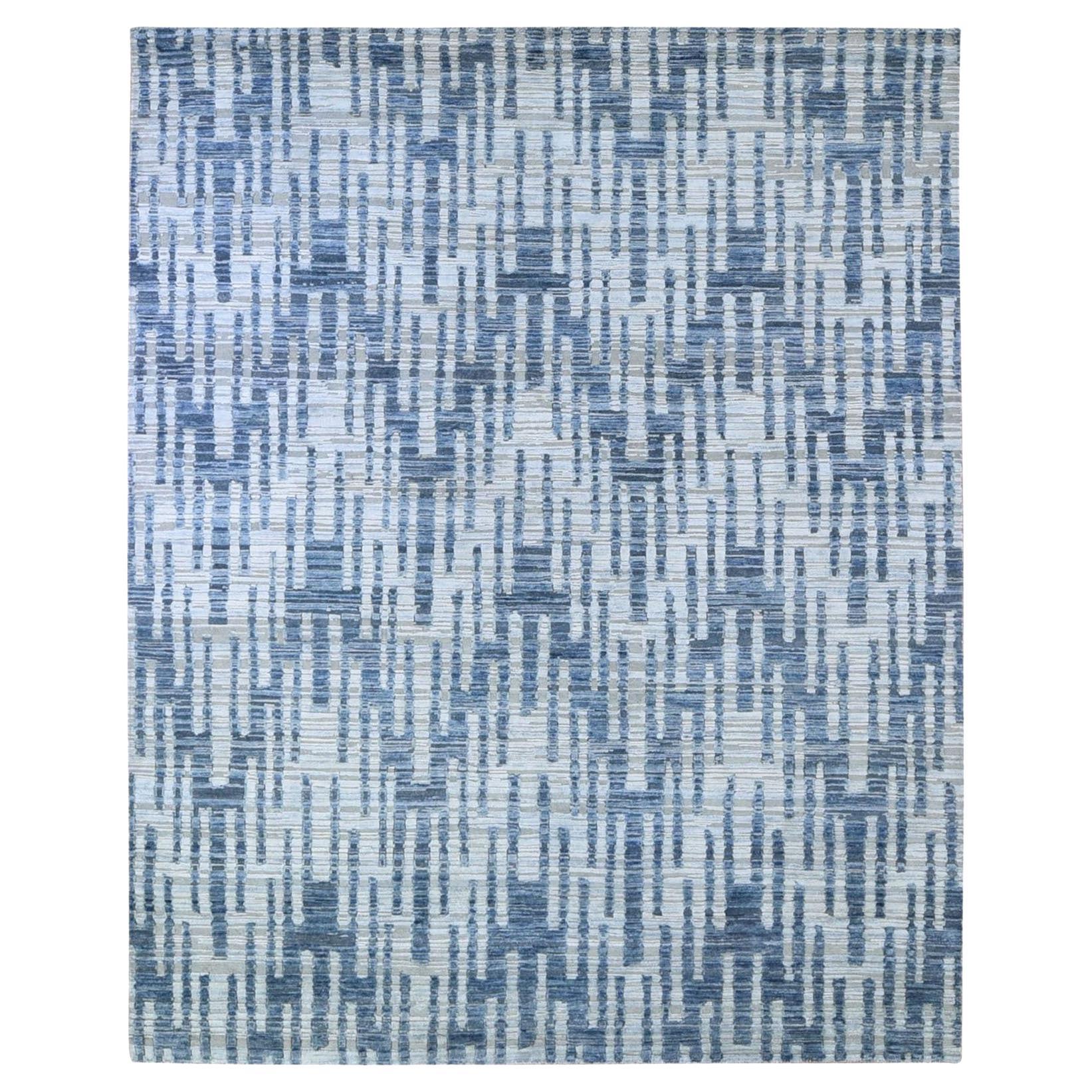 8'x10' Zigzag with Graph Design Pure Silk and Textured Wool Hand Knotted Rug