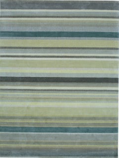 8x10 Zinnia Striped Green Geometric Contemporary Handmade Wool Carpet Rug