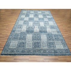 8'x10'1" Aegean Blue Garden Design Tone on Tone Hand Knotted Pure Wool Rug