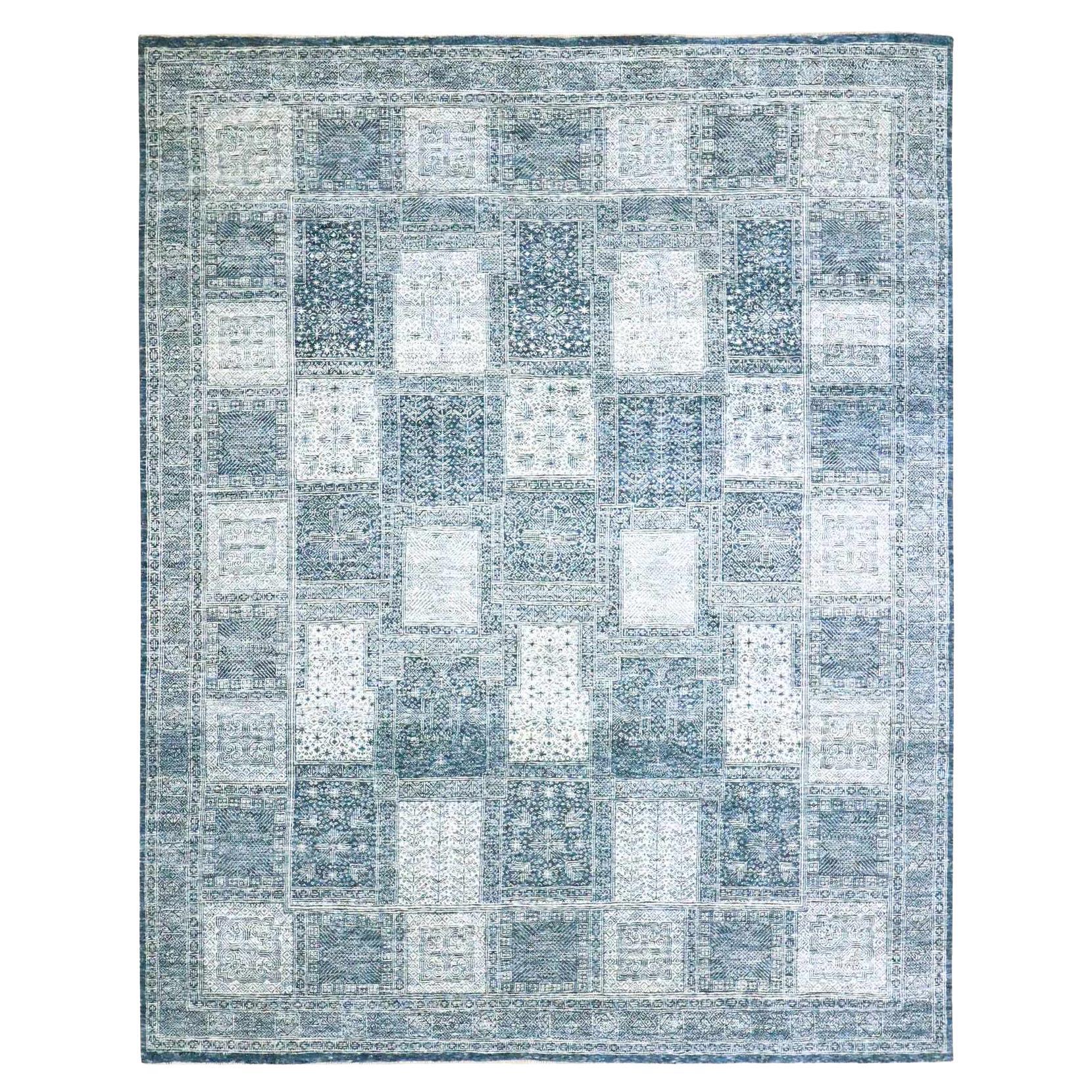 8
x10
1" Aegean Blue Garden Design Tone on Tone Hand Knotted Pure Wool Rug