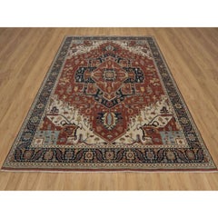 8'x10'1" Auburn Red Antiqued Fine Heriz Re-Creation Pure Wool Hand Knoted Rugs