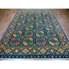 8'x10'1" Blue Afghan Ersari with Elephant Feet Design Hand Knotted All Wool Rug